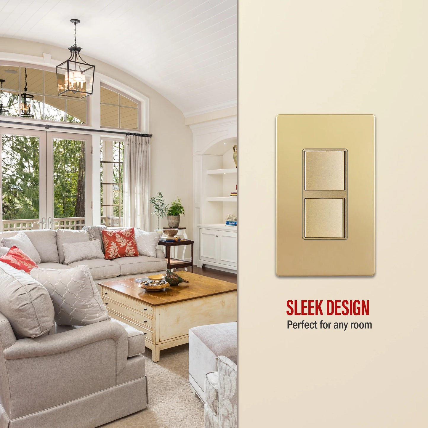 Two Single Pole Decorator Switches Combination Device Gold Finish