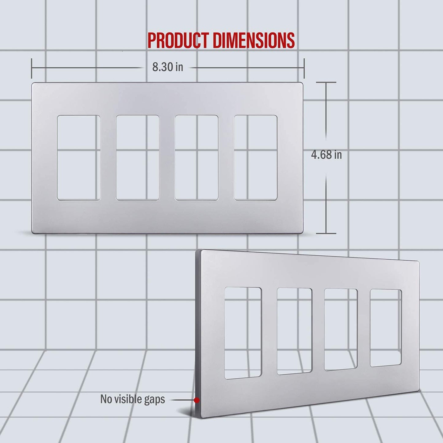 Screwless Decorator Four-Gang Wall Plate Silver Finish