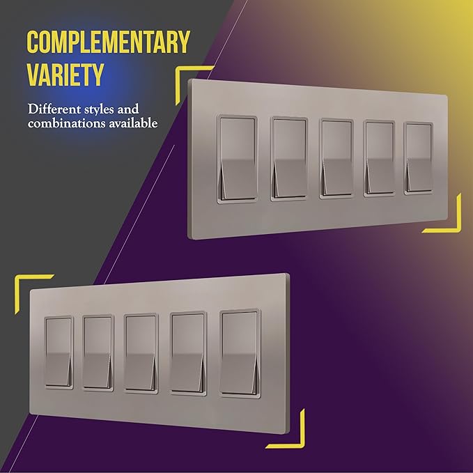 Screwless Decorator Five-Gang Wall Plate Nickel Finish