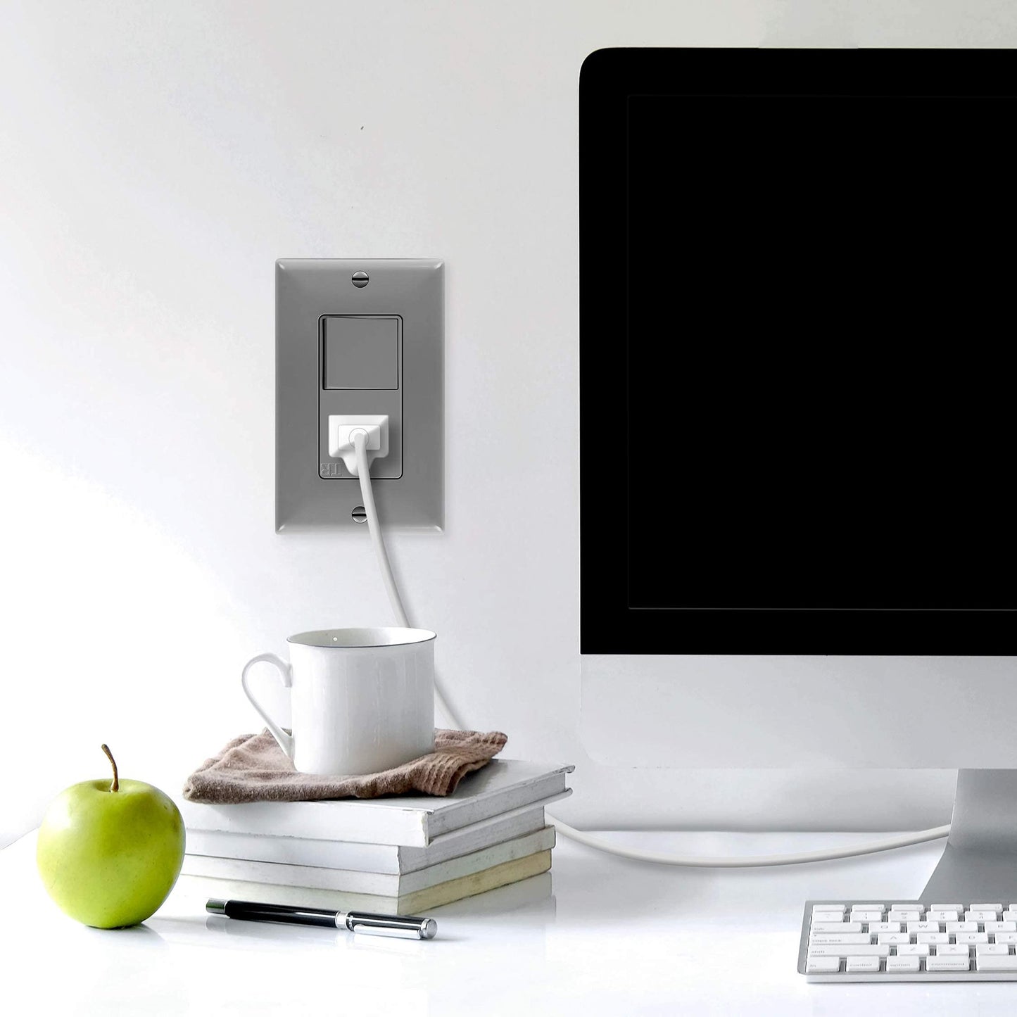 Combination 15A Switch/Tamper-Resistant Decorator Receptacle Single Pole Glossy Gray Finish