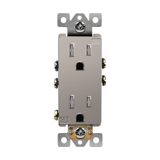 Self-Grounding 15A Tamper-Resistant Decorator Duplex Receptacle Nickel Finish
