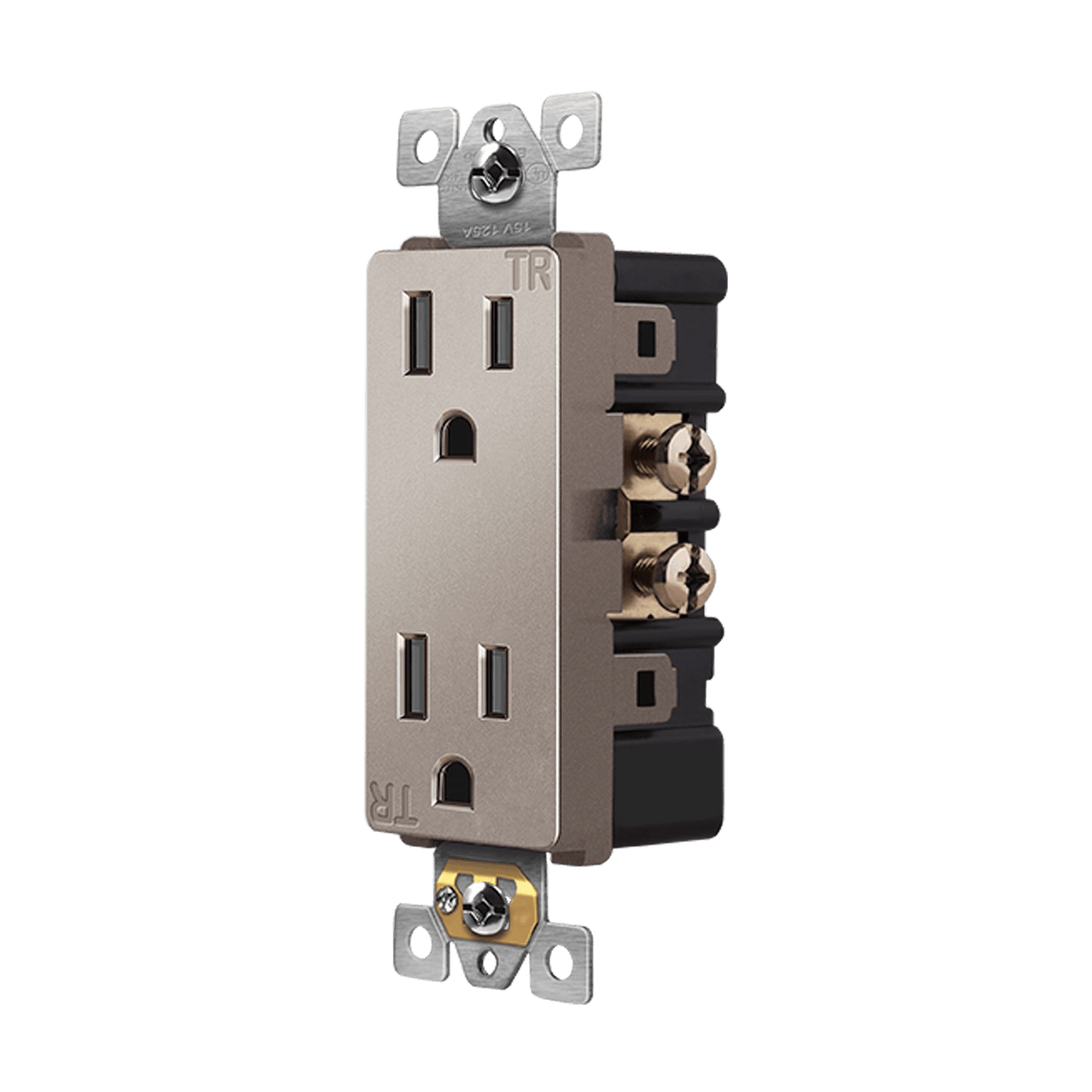 Self-Grounding 15A Tamper-Resistant Decorator Duplex Receptacle Nickel Finish