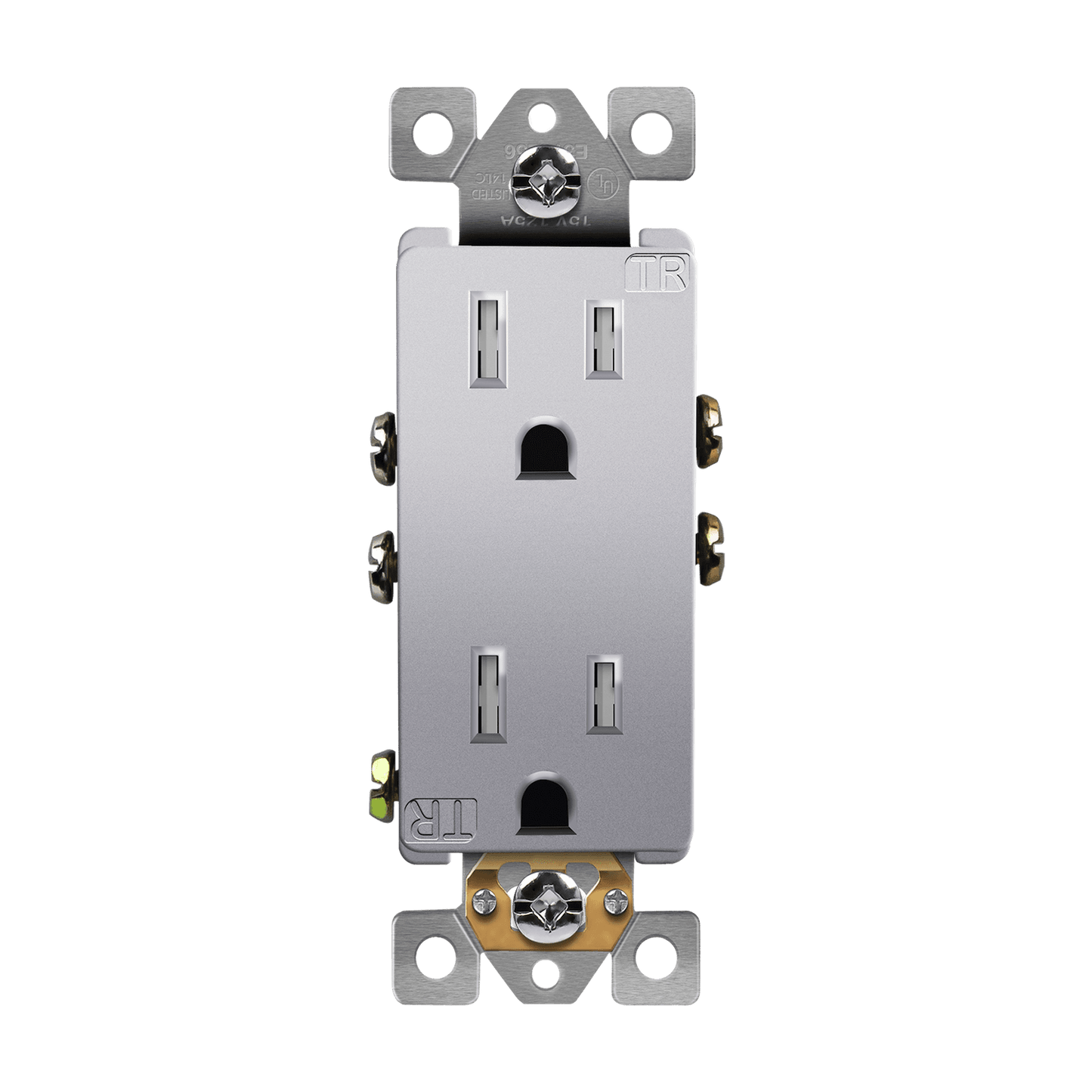Self-Grounding 15A Tamper-Resistant Decorator Duplex Receptacle Silver Finish