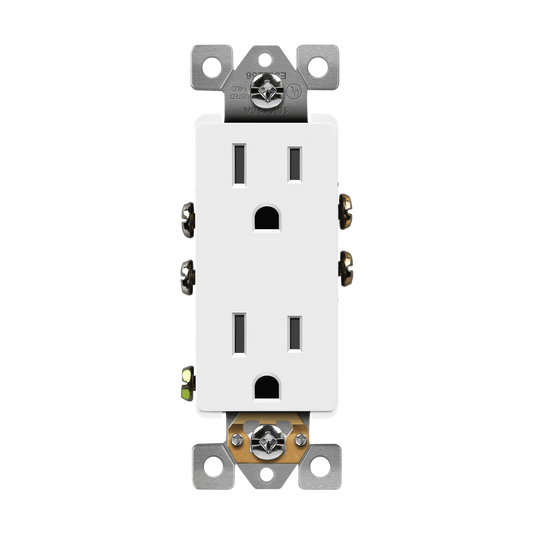 Self-Grounding 15A Decorator Duplex Receptacle Glossy White Finish