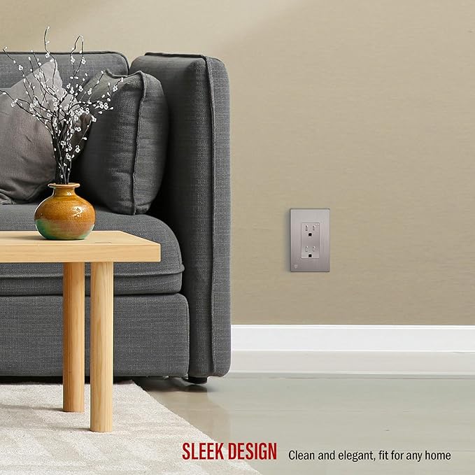 Self-Grounding 15A Tamper-Resistant Decorator Duplex Receptacle Nickel Finish