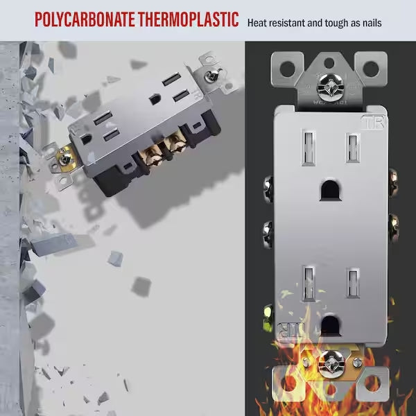 Self-Grounding 15A Tamper-Resistant Decorator Duplex Receptacle Silver Finish