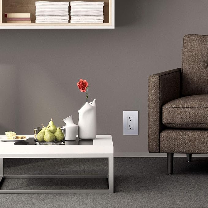 Self-Grounding 15A Tamper-Resistant Decorator Duplex Receptacle Silver Finish