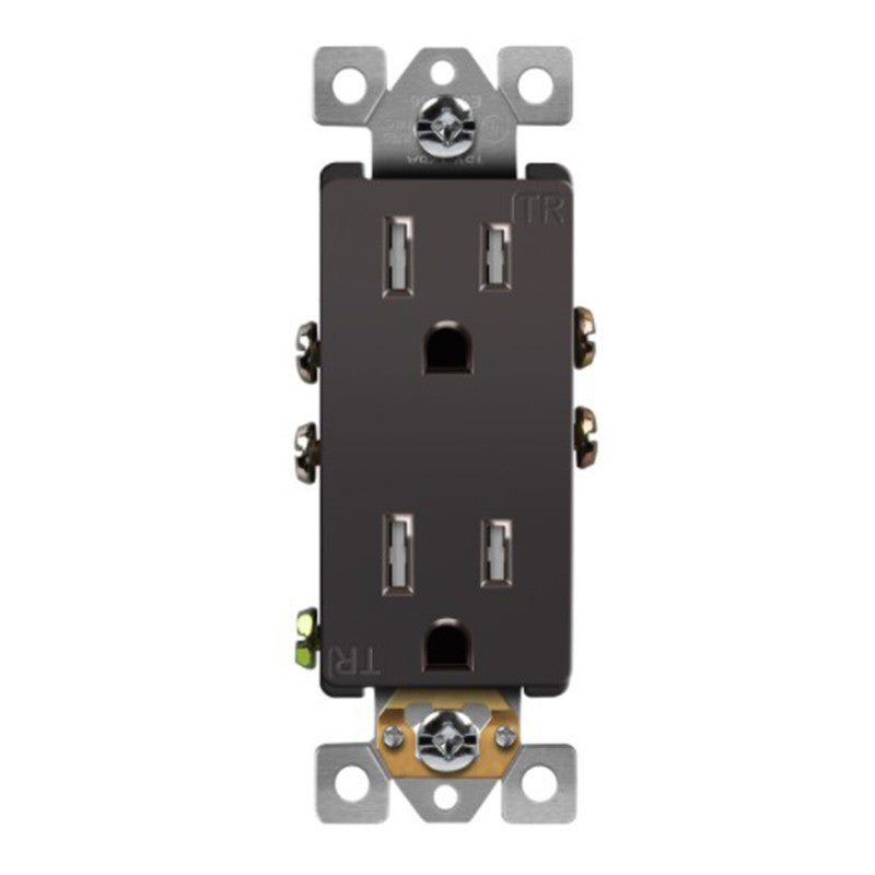 Self-Grounding 15A Tamper-Resistant Decorator Duplex Receptacle Dark Bronze Finish