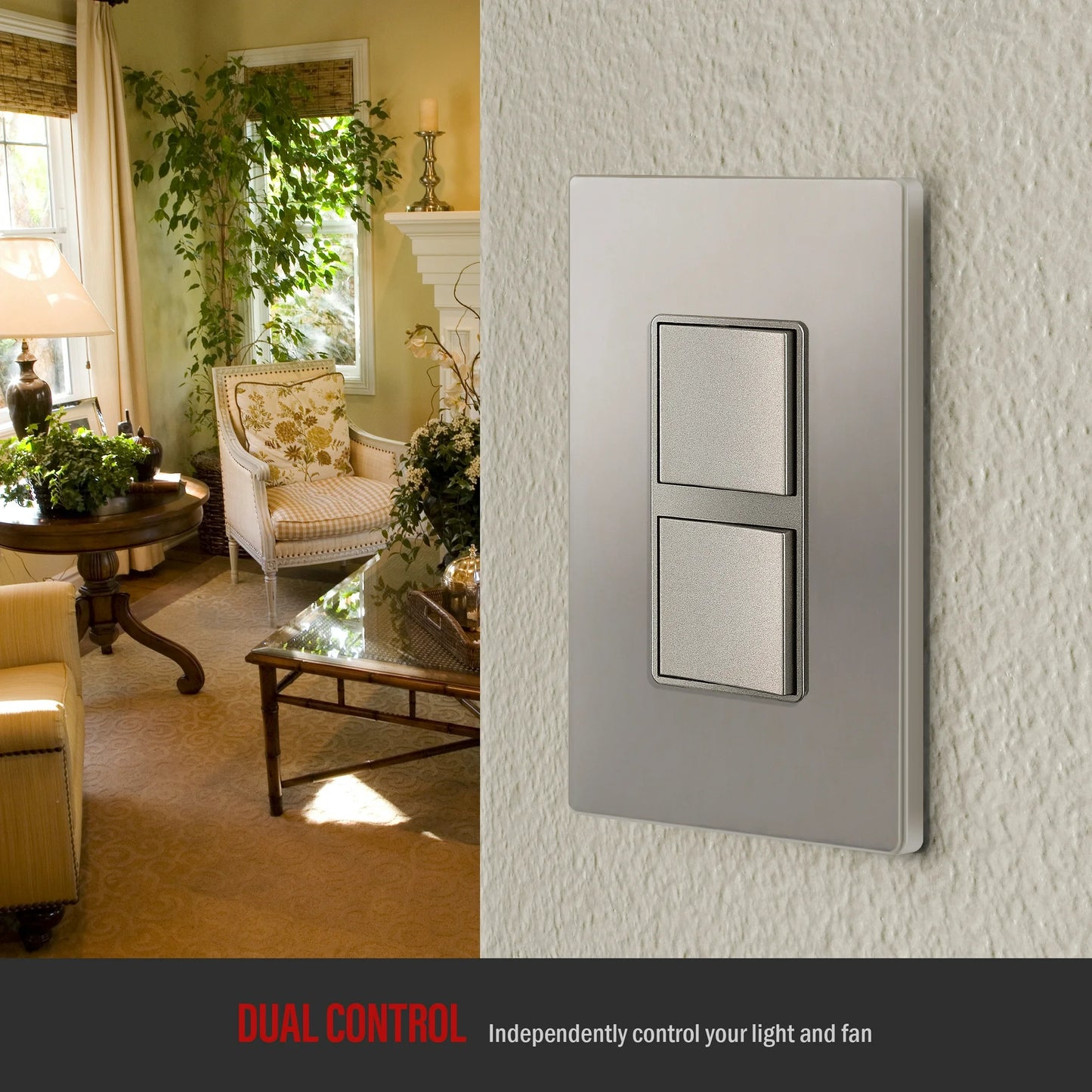 Two Single Pole Decorator Switches Combination Device Nickel Finish