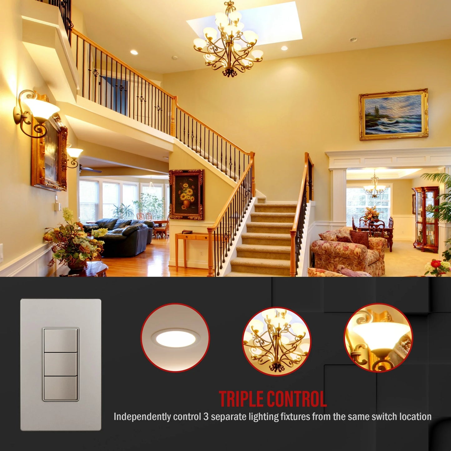 Triple Rocker Decorator Switches Combination Device Nickel Finish