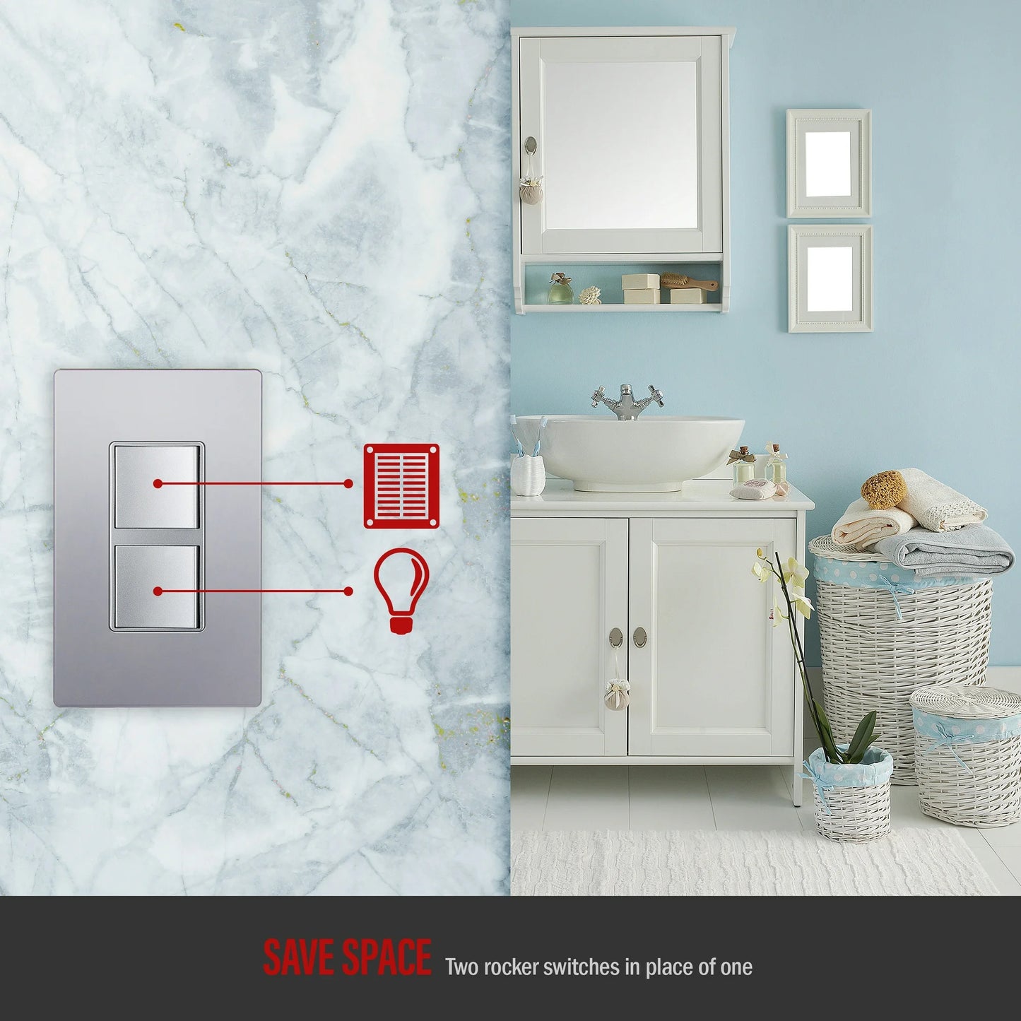 Two Single Pole Decorator Switches Combination Device Silver Finish