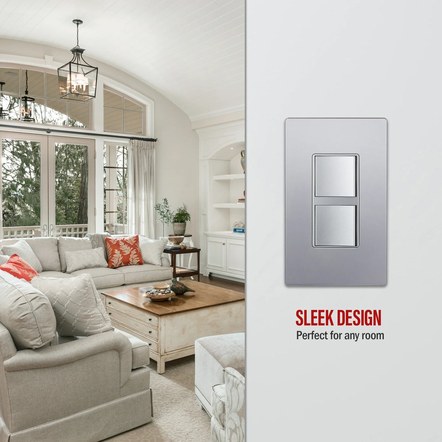 Two Single Pole Decorator Switches Combination Device Silver Finish