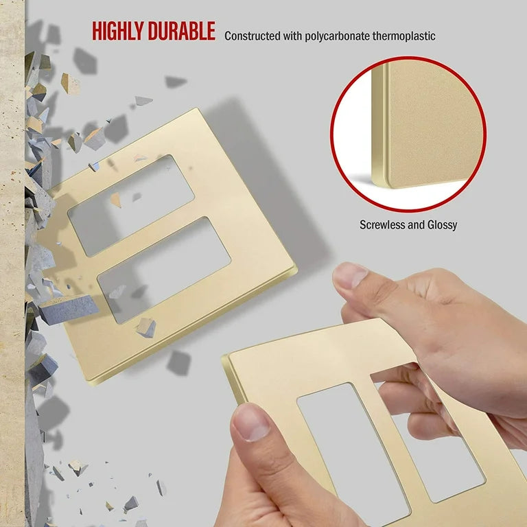 Screwless Decorator Two-Gang Wall Plate Gold Finish