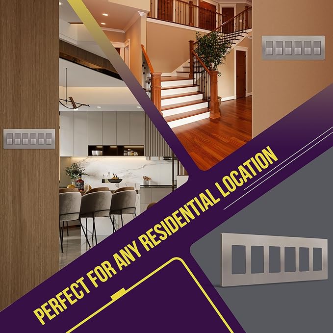 Screwless Decorator Six-Gang Wall Plate Nickel Finish