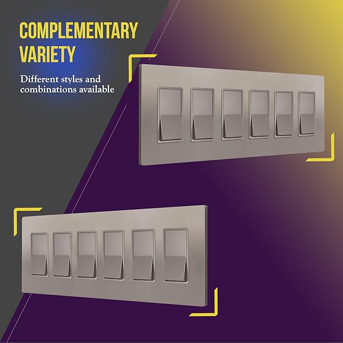 Screwless Decorator Six-Gang Wall Plate Nickel Finish