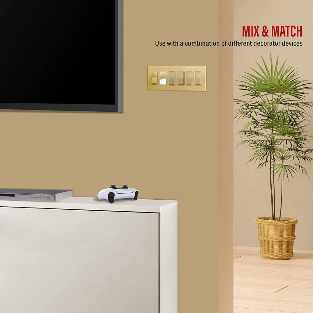 Screwless Decorator Six-Gang Wall Plate Gold Finish