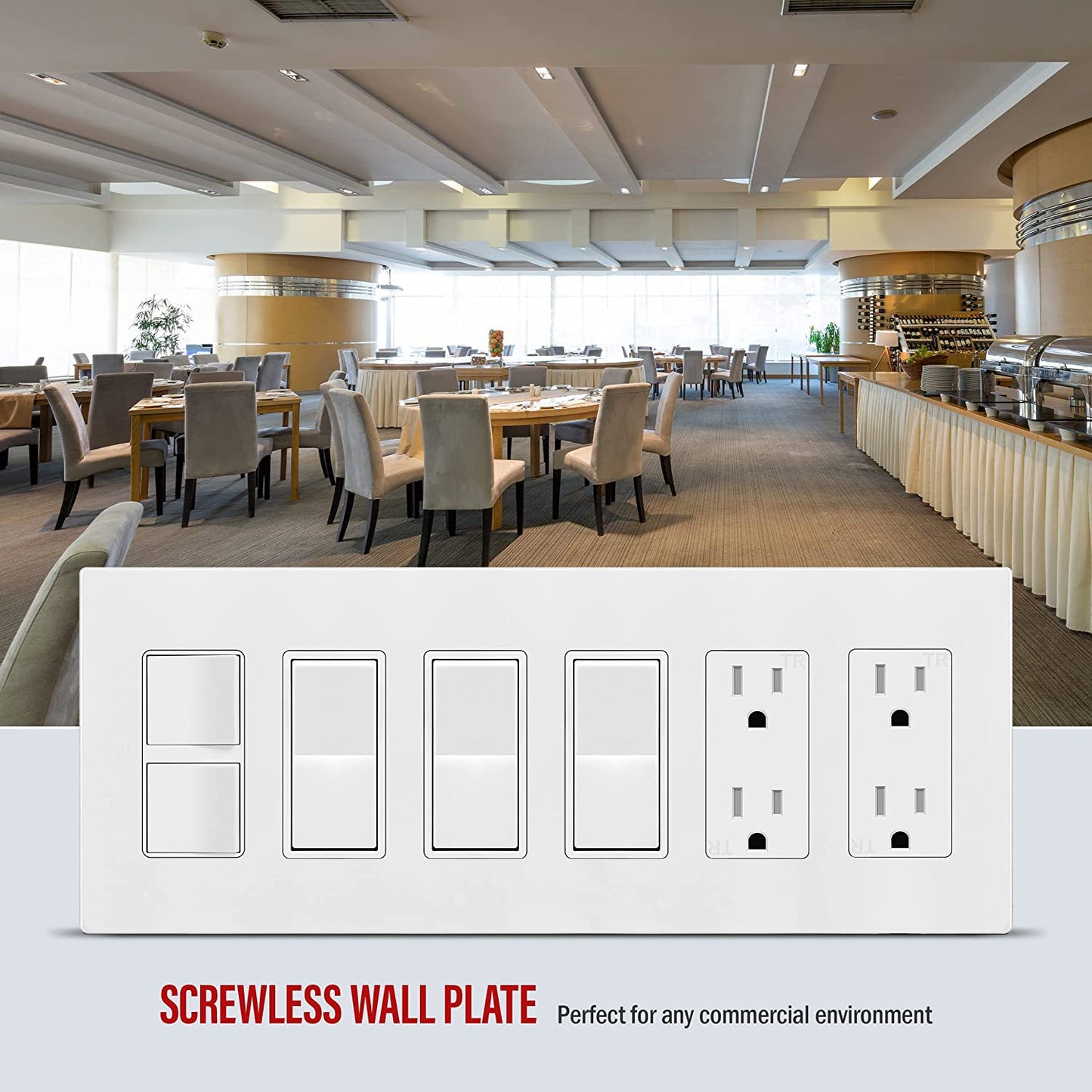 Screwless Decorator Six-Gang Wall Plate Glossy White Finish