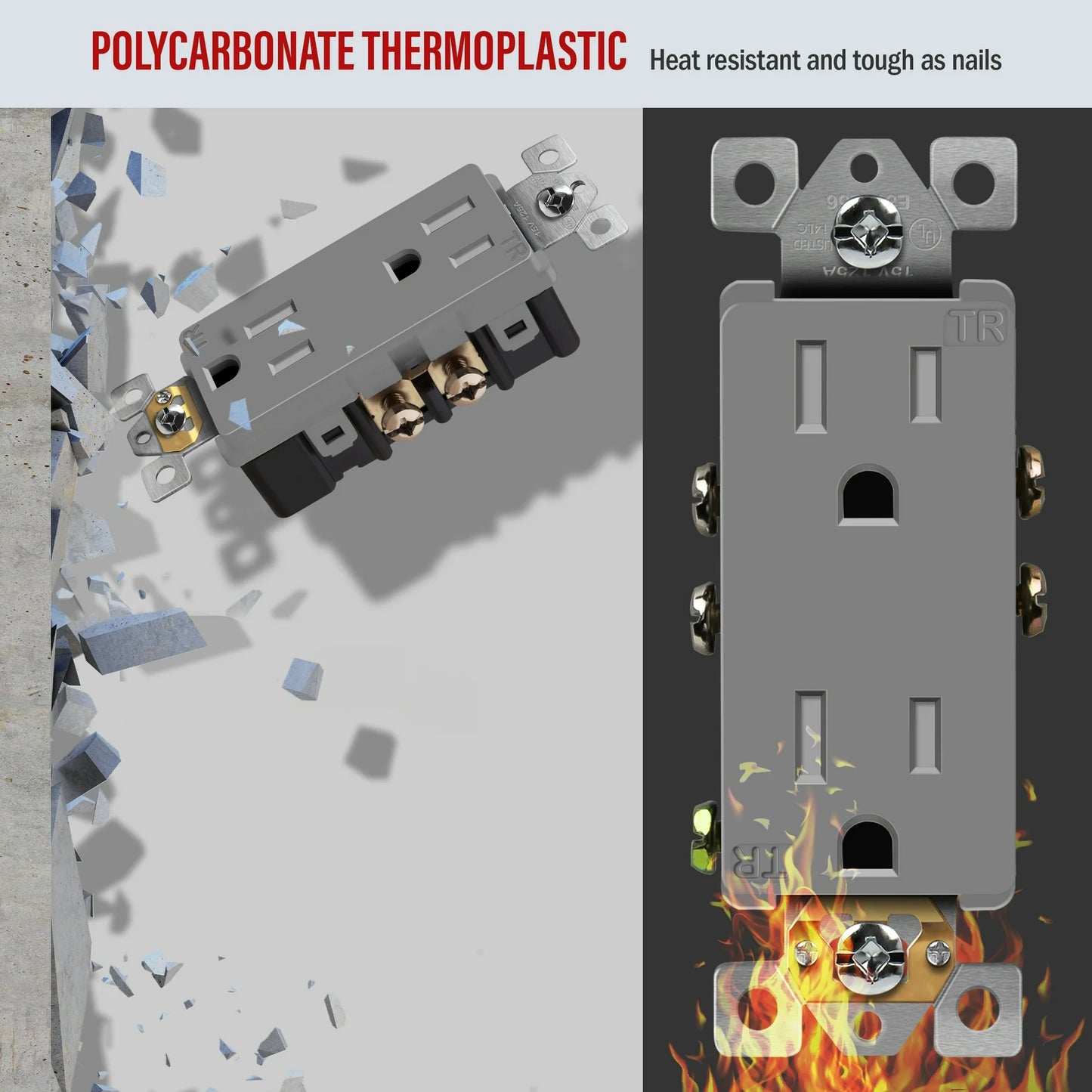 Self-Grounding 15A Tamper-Resistant Decorator Duplex Receptacle Glossy Gray Finish