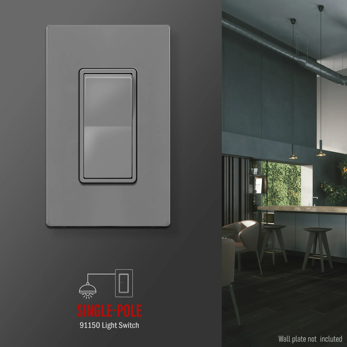 Single Pole Decorator Switch Glossy Gray Finish