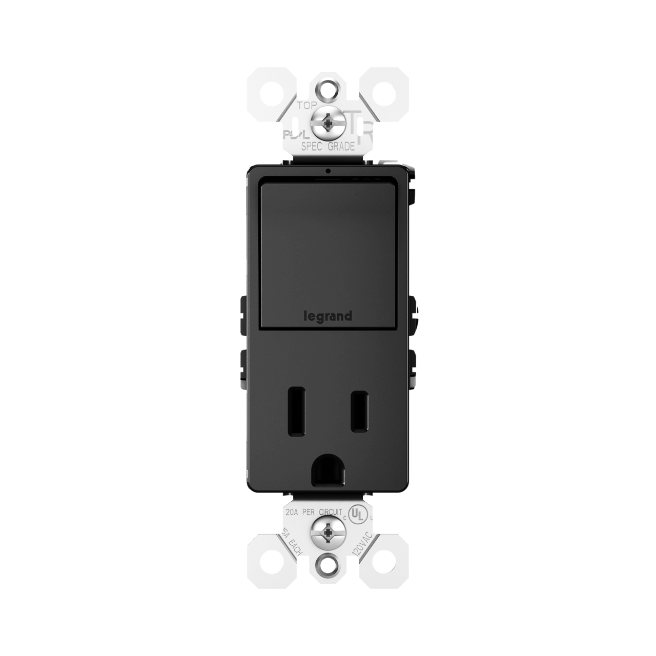 Combination Single Pole/3-Way Switch & 15A Tamper-Resistant Decorator Receptacle Matte Black Finish