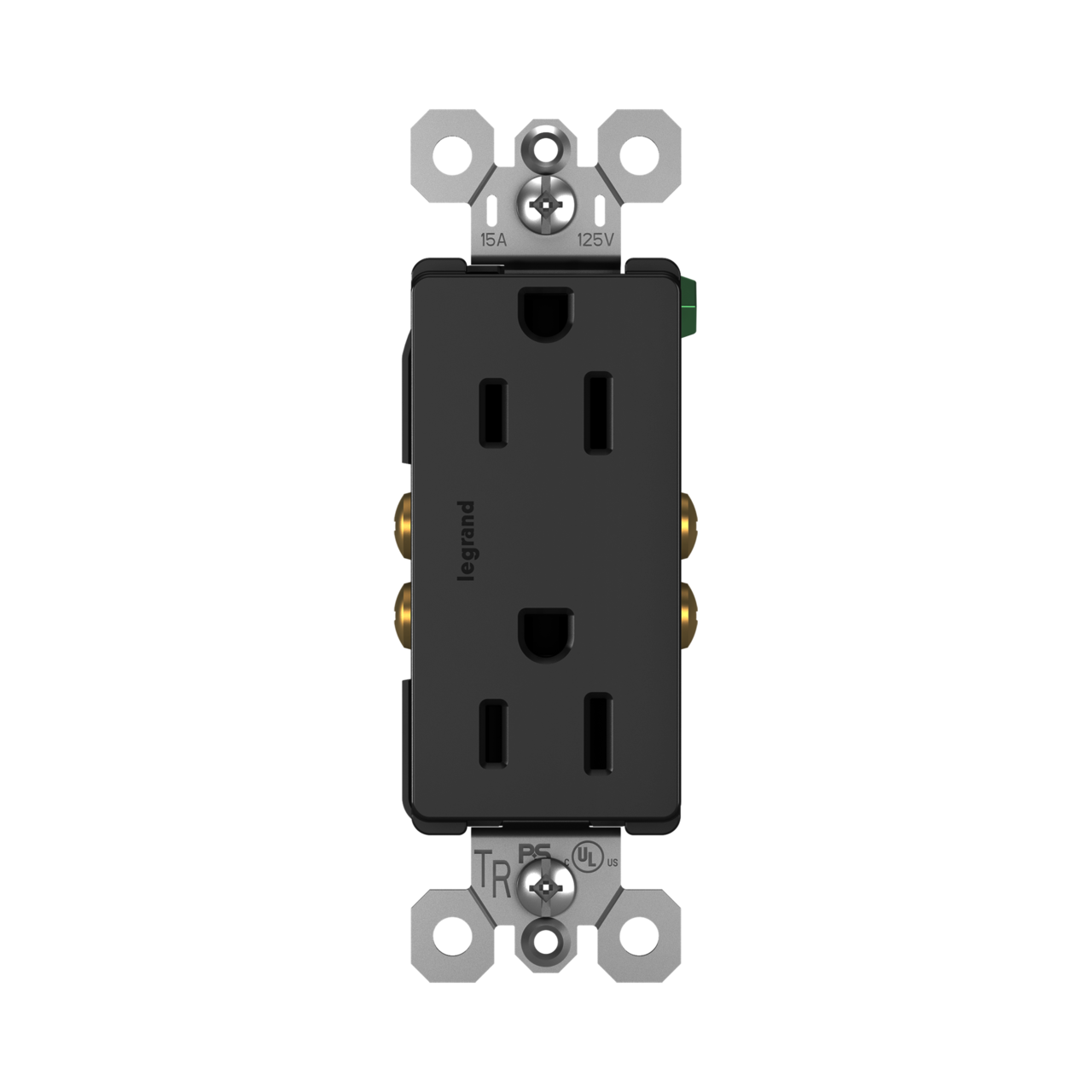 Self-Grounding 15A Tamper-Resistant Decorator Duplex Receptacle Matte Black Finish