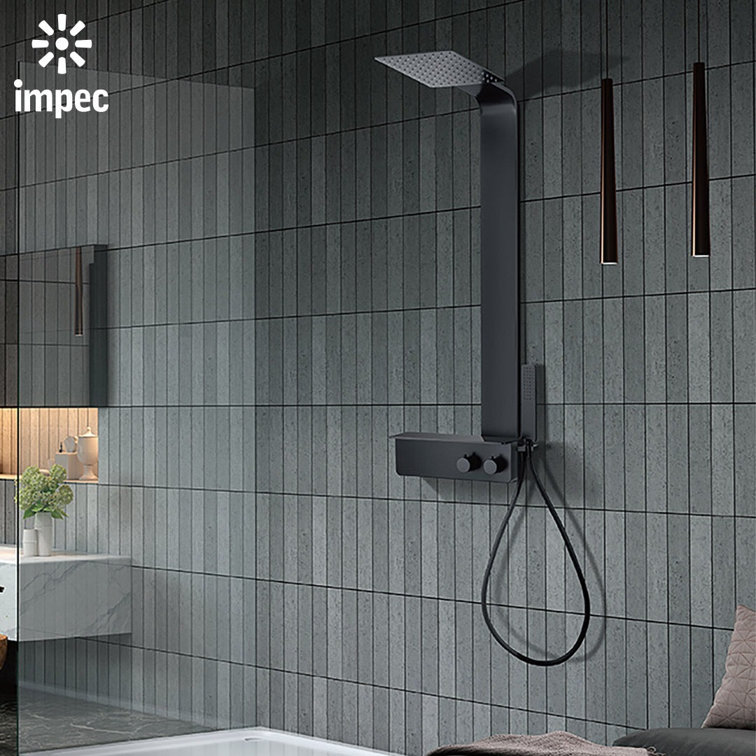 Thermostatic Stainless Steel Wall Hung Shower Column System Matte Black Finish