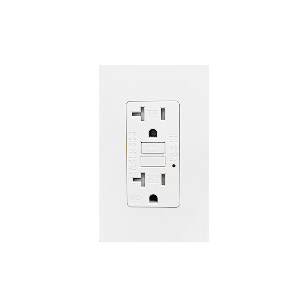 Tamper-Resistant 20A GFCI Receptacle with Dual LED Indicator Light Self-Test Decorator  Glossy White Finish
