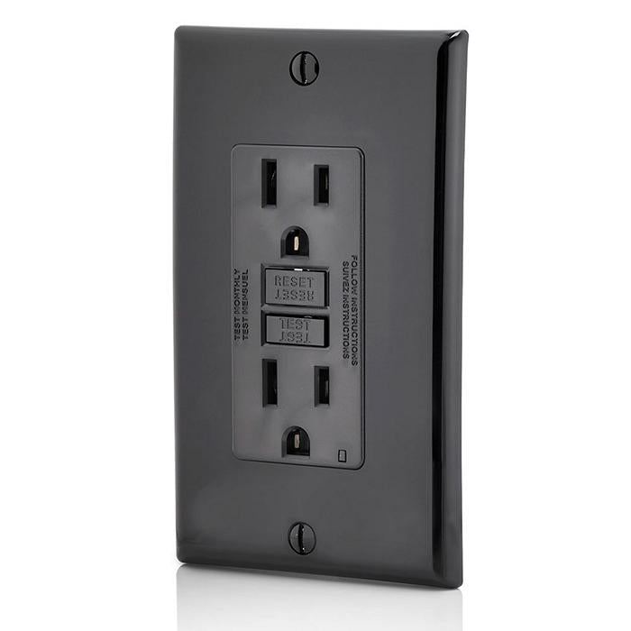 Self-Test GFCI 15A Decorator Duplex Receptacles with SafeLock Protection Matte Black Finish