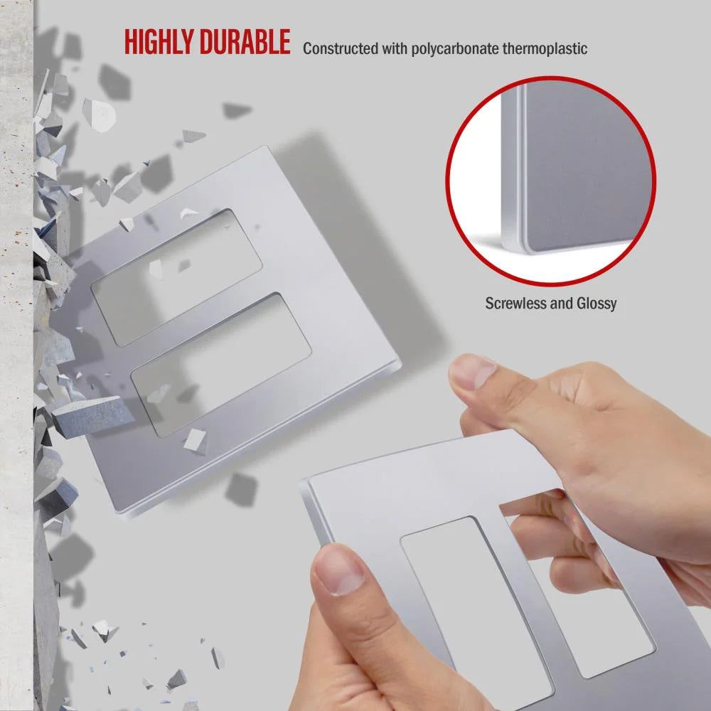 Screwless Decorator Two-Gang Wall Plate Silver Finish