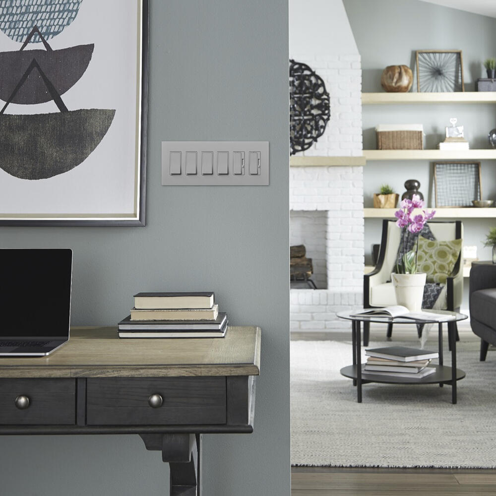 Screwless Decorator Six-Gang Wall Plate Matte Gray Finish