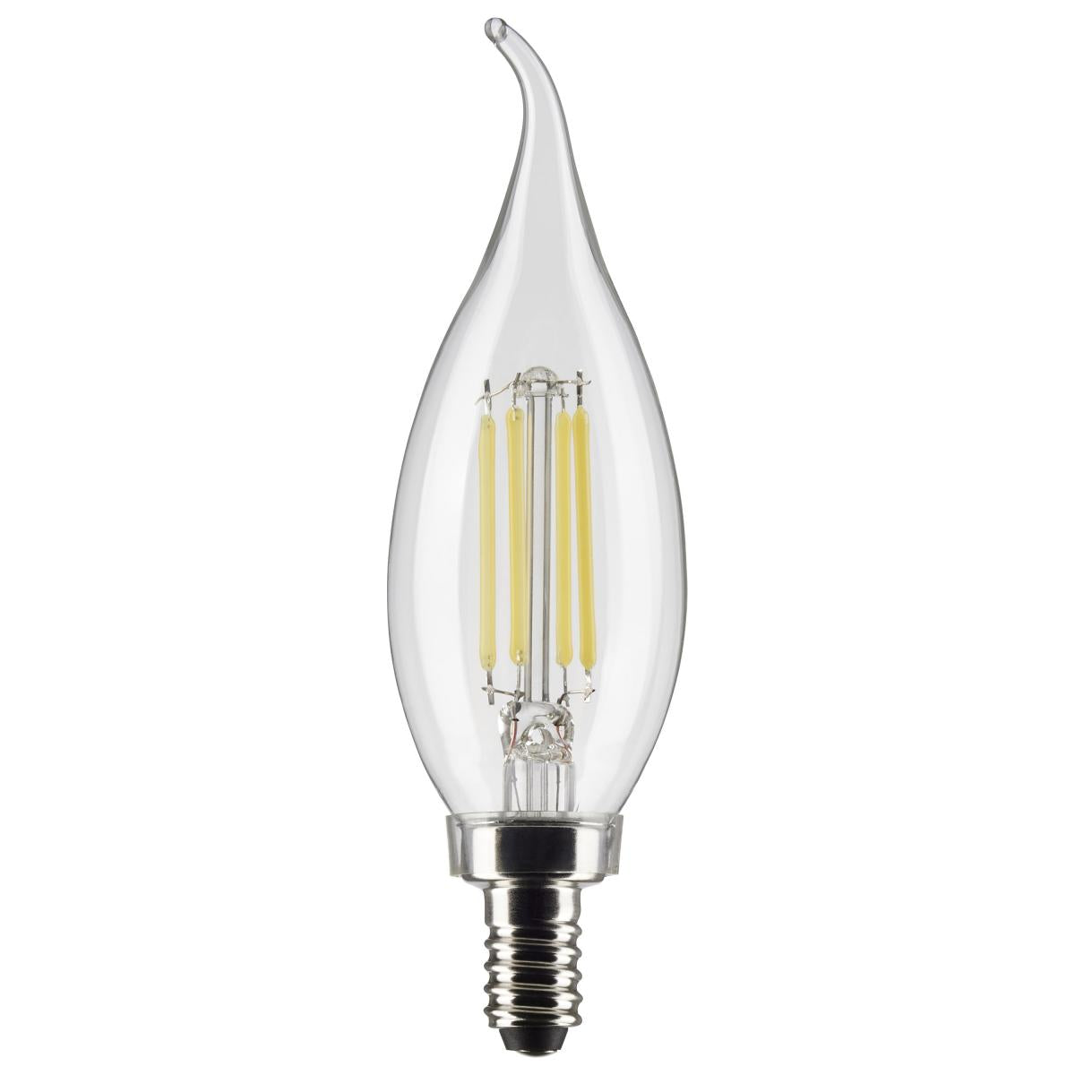 LED CA10 4W Clear/ Dimmable 120 Volt/ E12 Candelabra base/ 350 Lumens/ 5000K