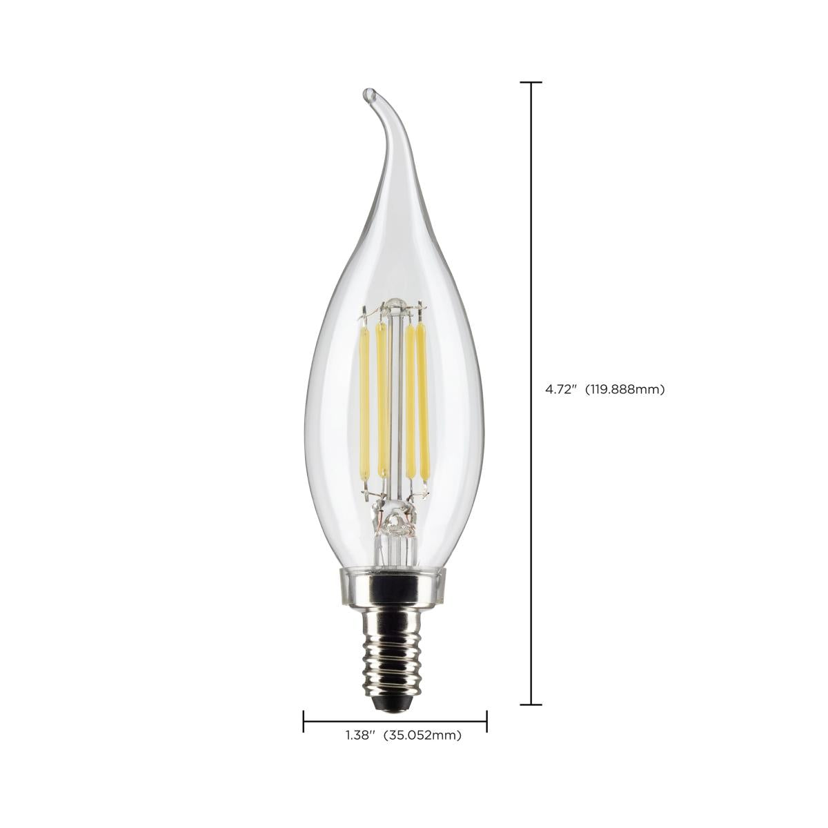 LED CA10 4W Clear/ Dimmable 120 Volt/ E12 Candelabra base/ 350 Lumens/ 5000K