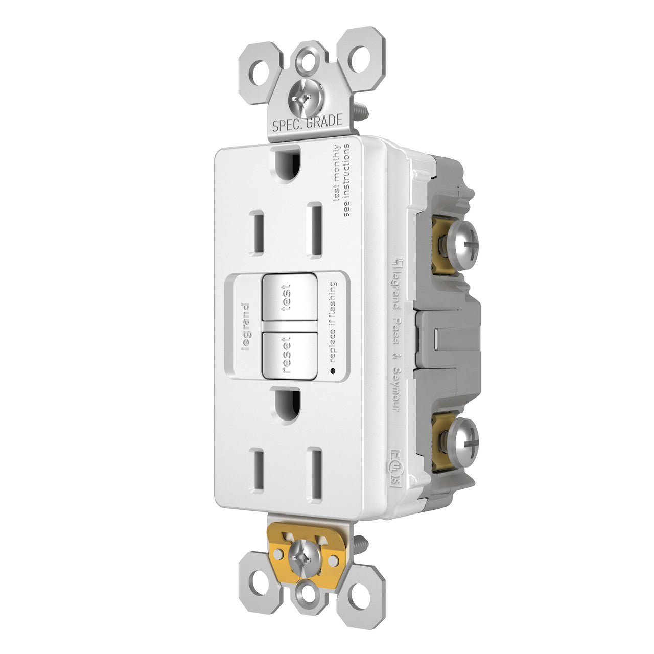 Self-Test GFCI 15A Decorator Duplex Receptacles with SafeLock Protection Matte White Finish
