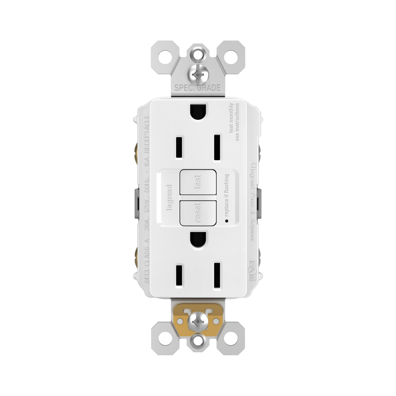 Self-Test GFCI 15A Decorator Duplex Receptacles with SafeLock Protection Matte White Finish