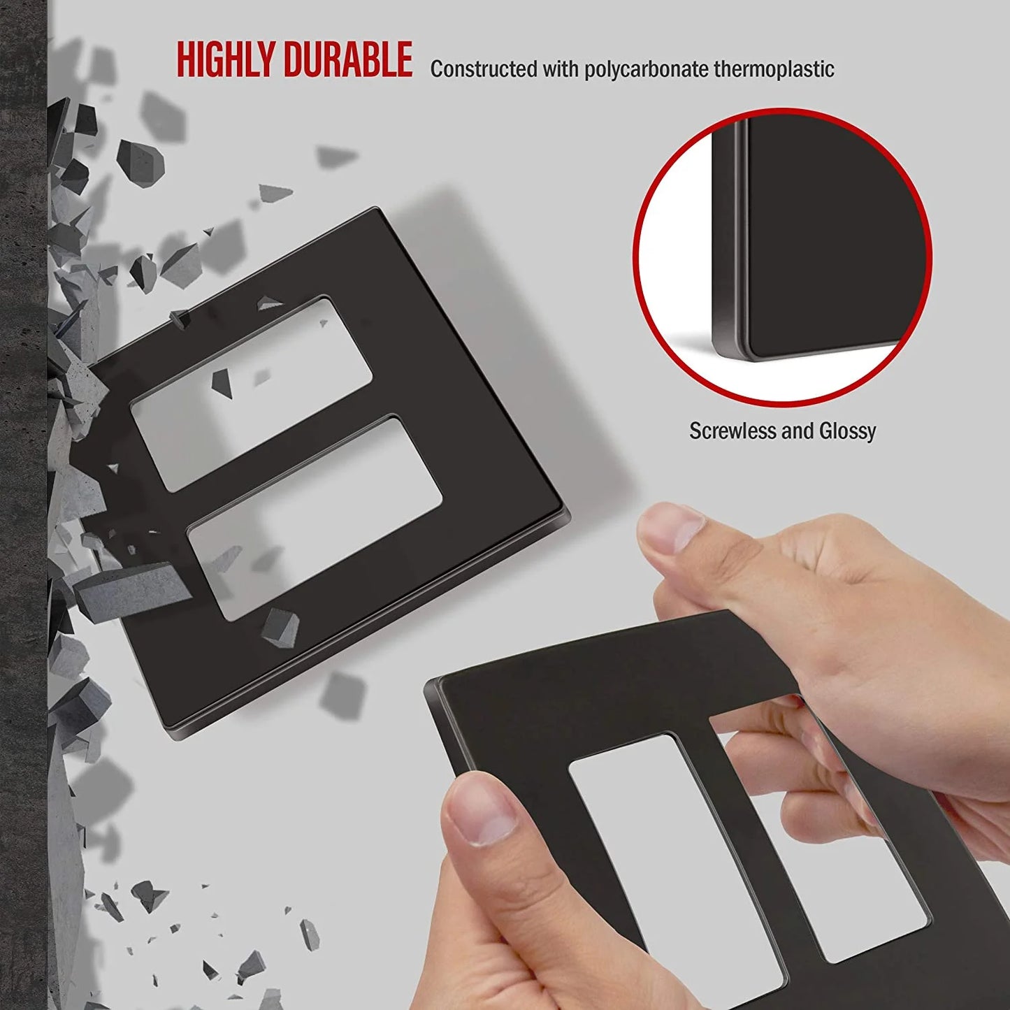 Screwless Decorator Two-Gang Wall Plate Dark Bronze Finish