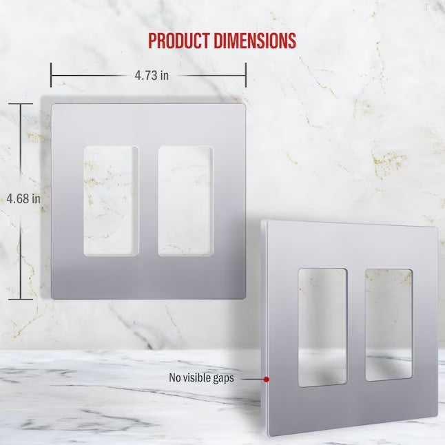 Screwless Decorator Two-Gang Wall Plate Silver Finish