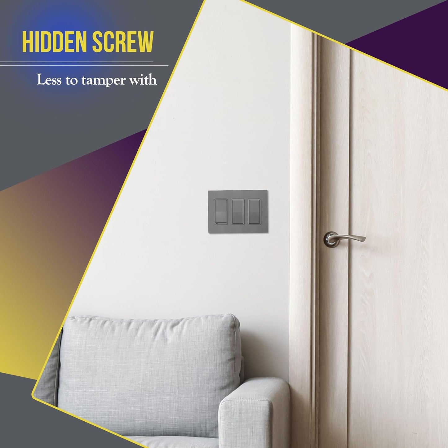 Screwless Decorator Three-Gang Wall Plate Glossy Gray Finish