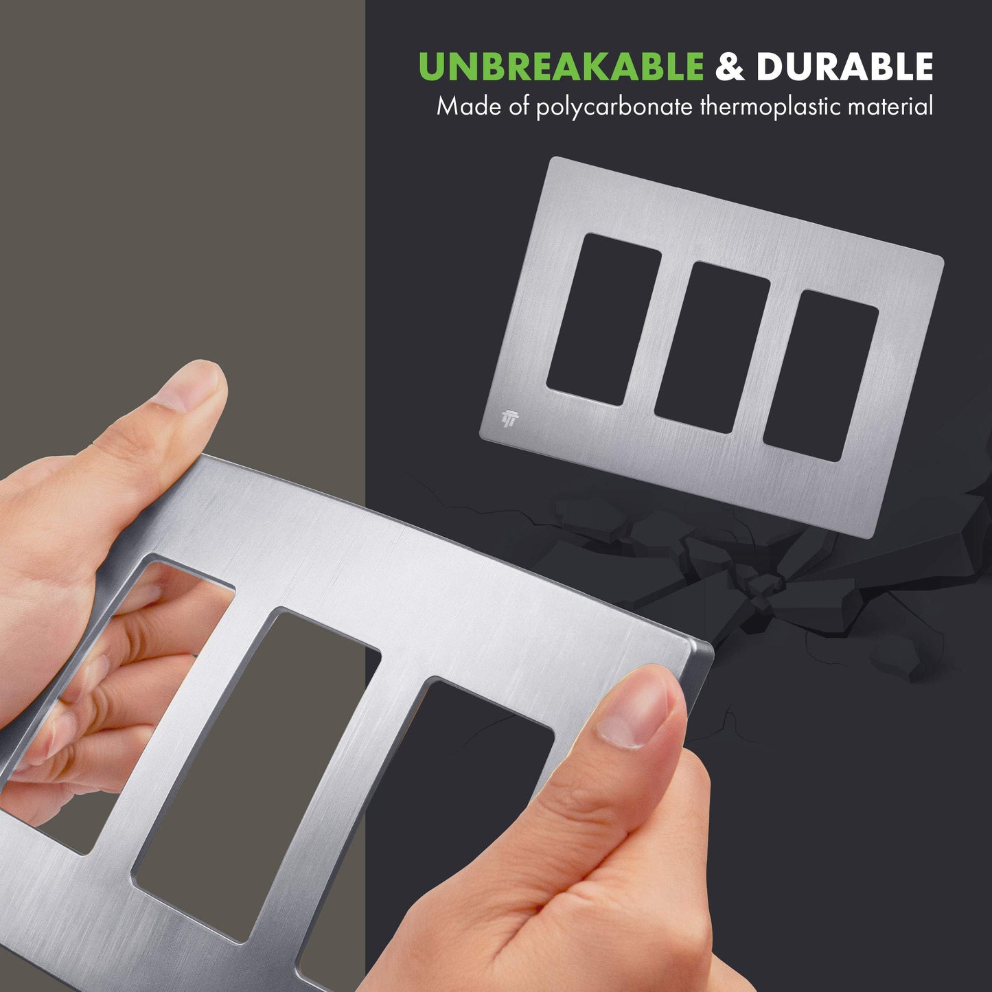 Screwless Decorator Three-Gang Wall Plate Silver Finish