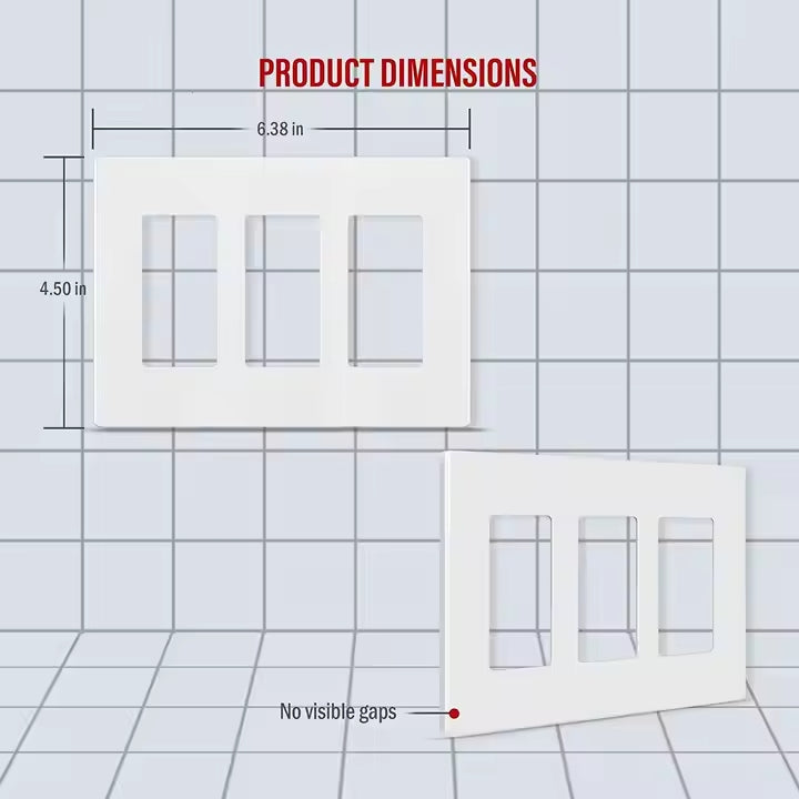 Screwless Decorator Three-Gang Wall Plate Glossy White Finish