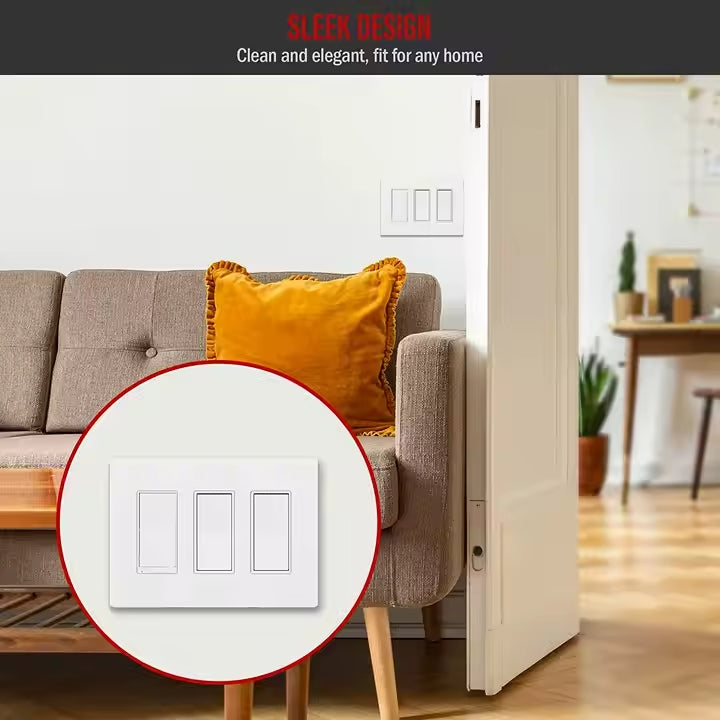 Screwless Decorator Three-Gang Wall Plate Glossy White Finish