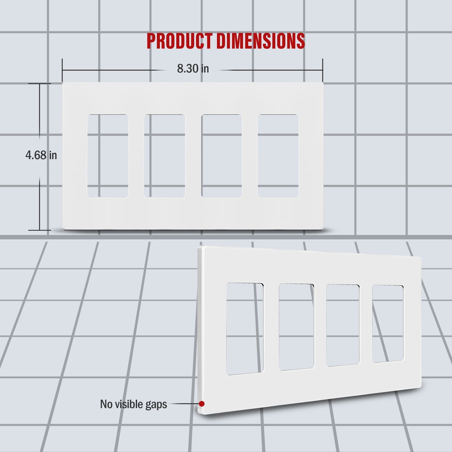 Screwless Decorator Four-Gang Wall Plate Glossy White Finish