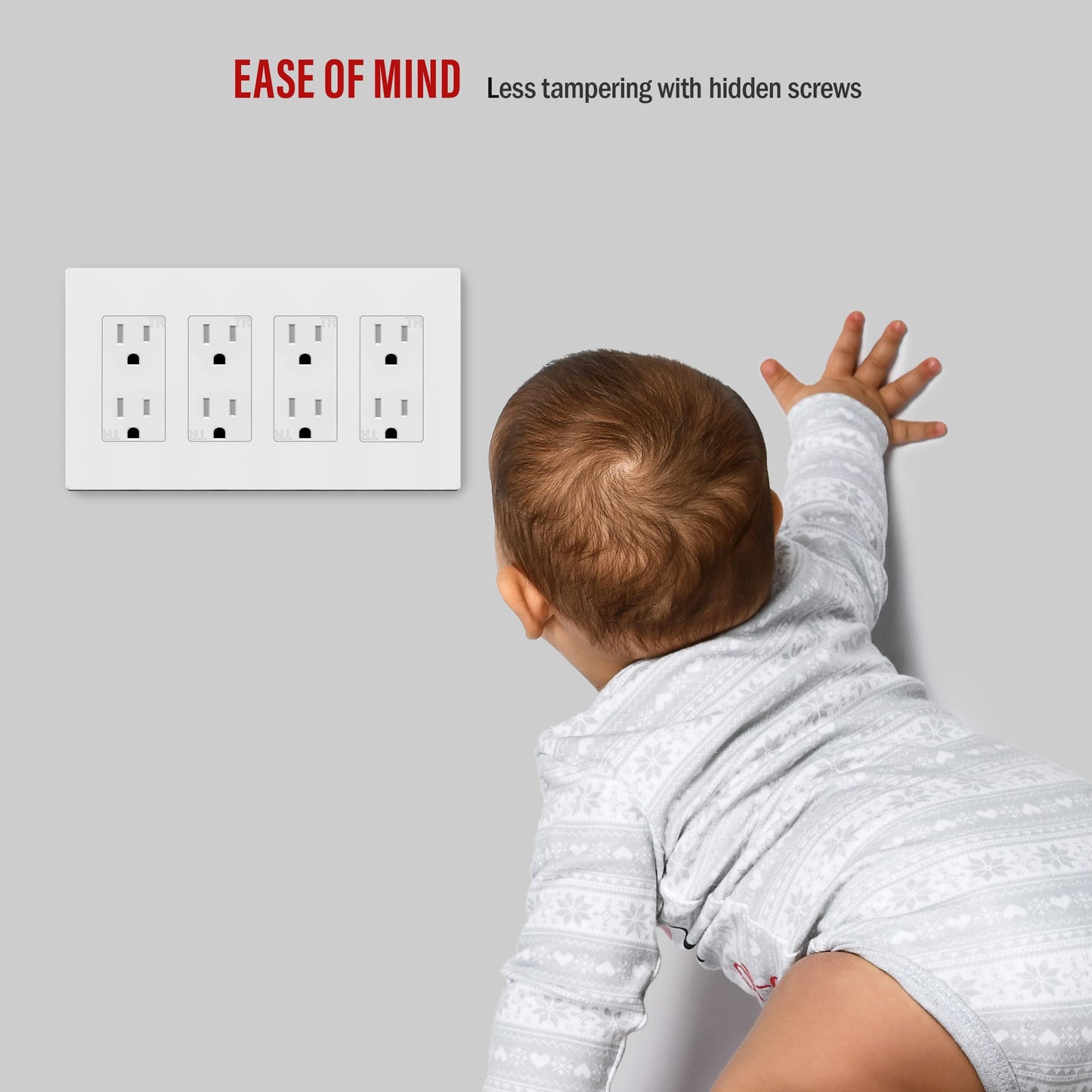 Screwless Decorator Four-Gang Wall Plate Glossy White Finish