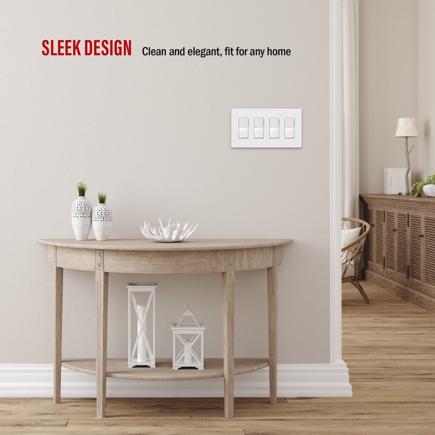 Screwless Decorator Four-Gang Wall Plate Glossy White Finish