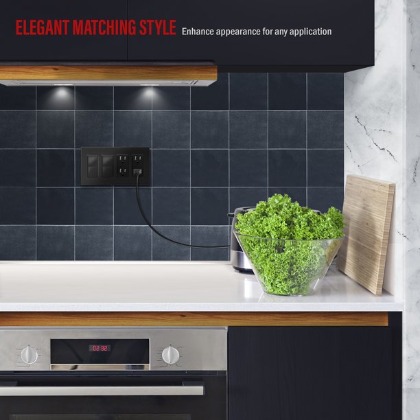 Screwless Decorator Four-Gang Wall Plate Glossy Black Finish