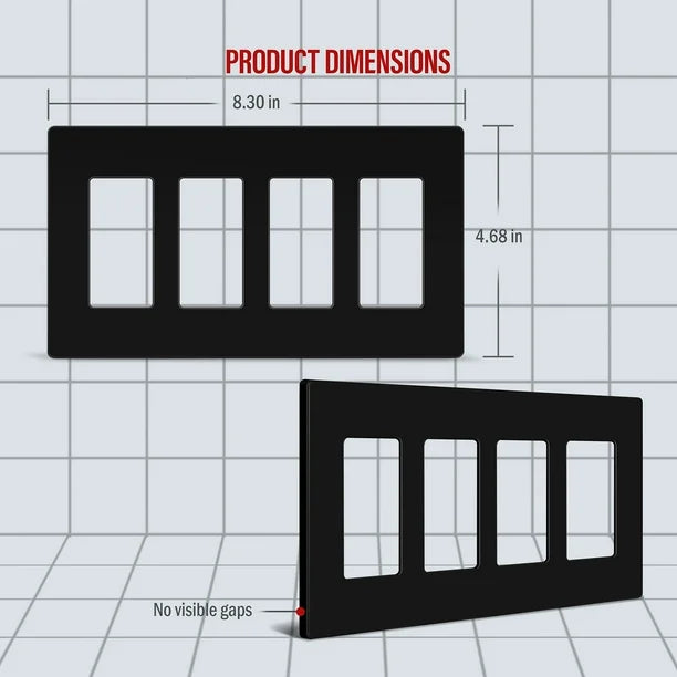 Screwless Decorator Four-Gang Wall Plate Glossy Black Finish