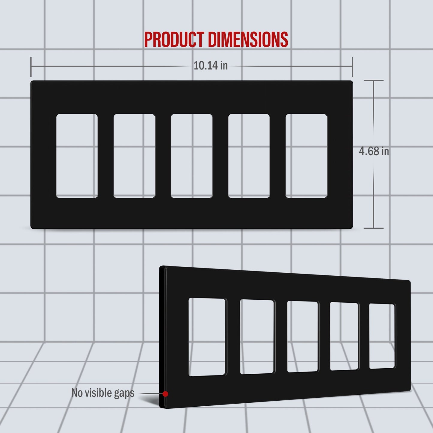 Screwless Decorator Five-Gang Wall Plate Glossy Black Finish