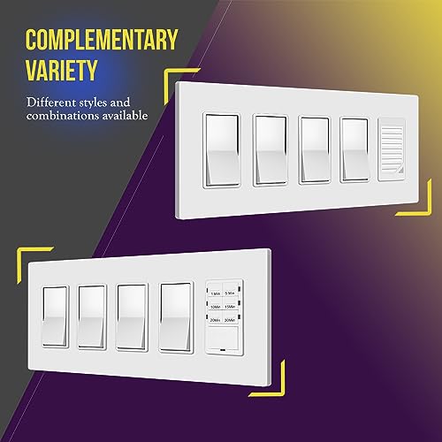 Screwless Decorator Five-Gang Wall Plate Glossy White Finish