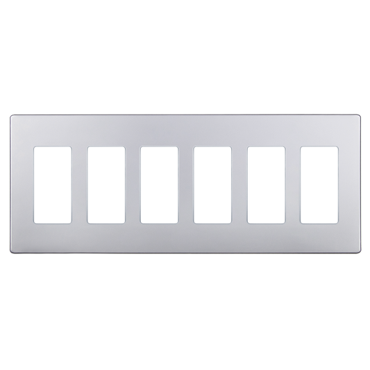 Screwless Decorator Six-Gang Wall Plate Silver Finish