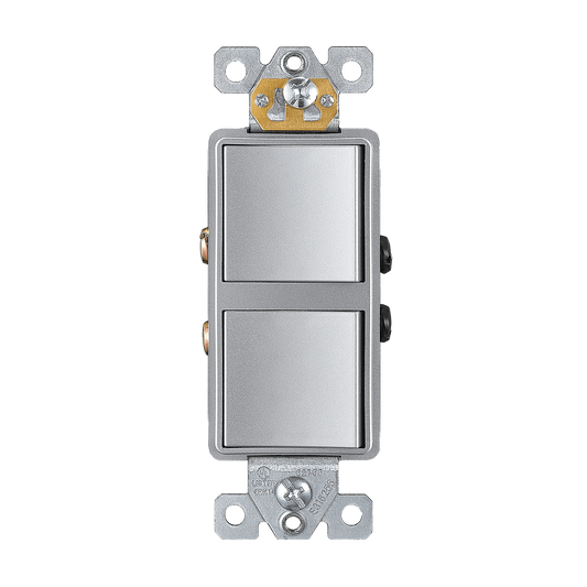 Two Single Pole Decorator Switches Combination Device Silver Finish