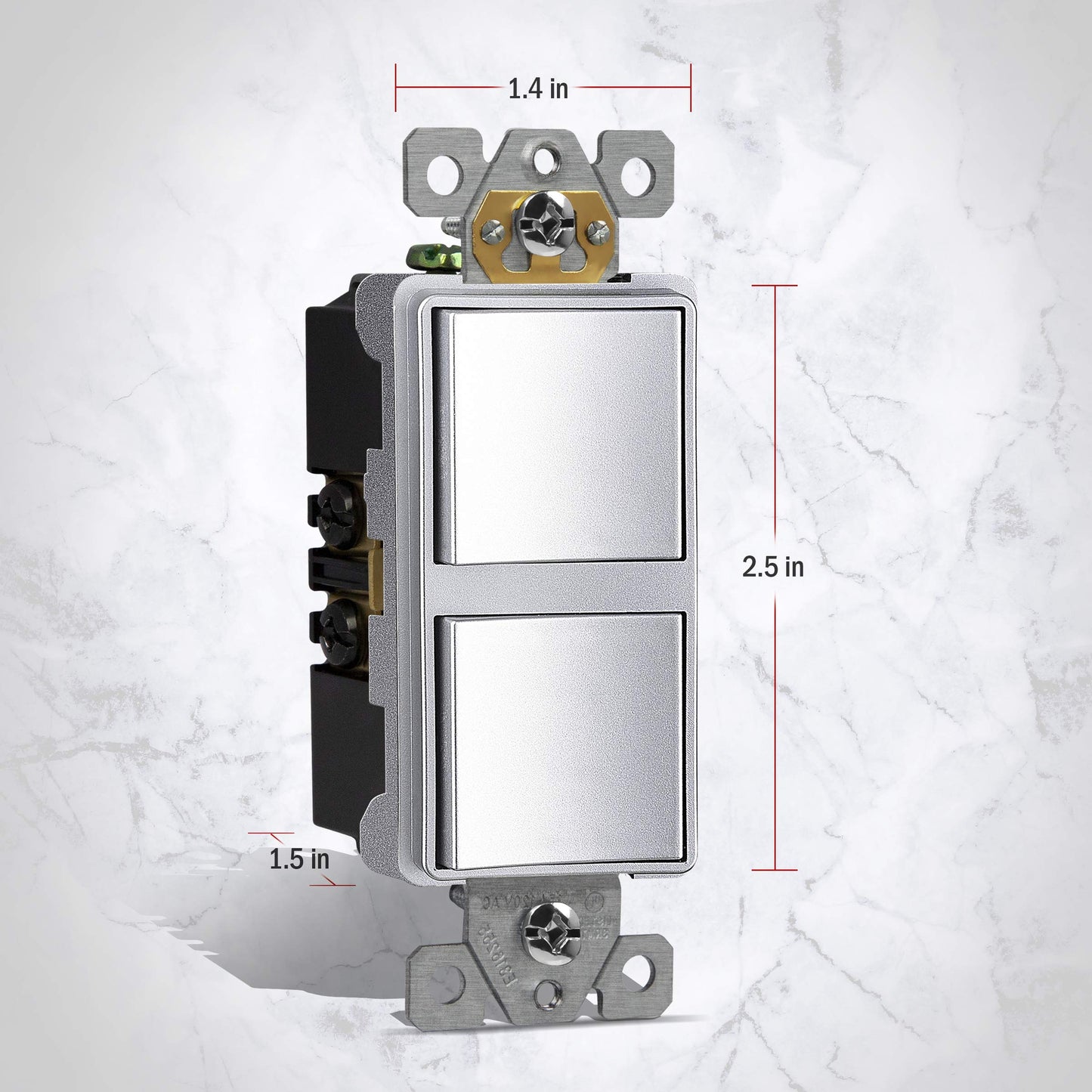 Two Single Pole Decorator Switches Combination Device Silver Finish